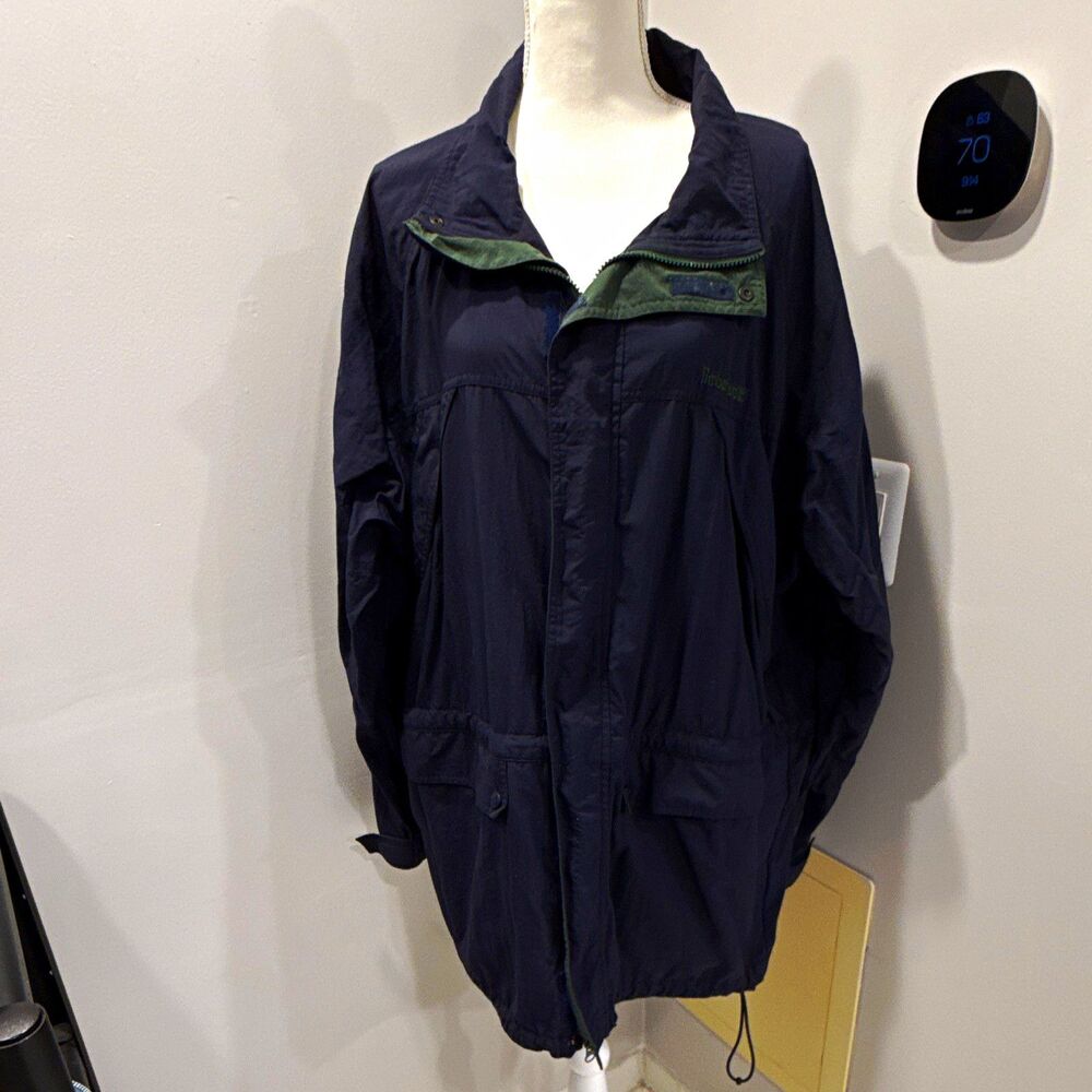 Timberland Men's Windbreaker Jacket Full Zip Mid-Length Navy/Green Size XL